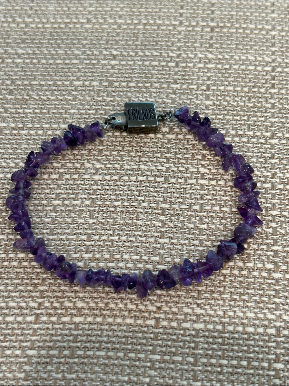 Silver 'Friends' Amethyst Chip Bead Bracelet - Purple